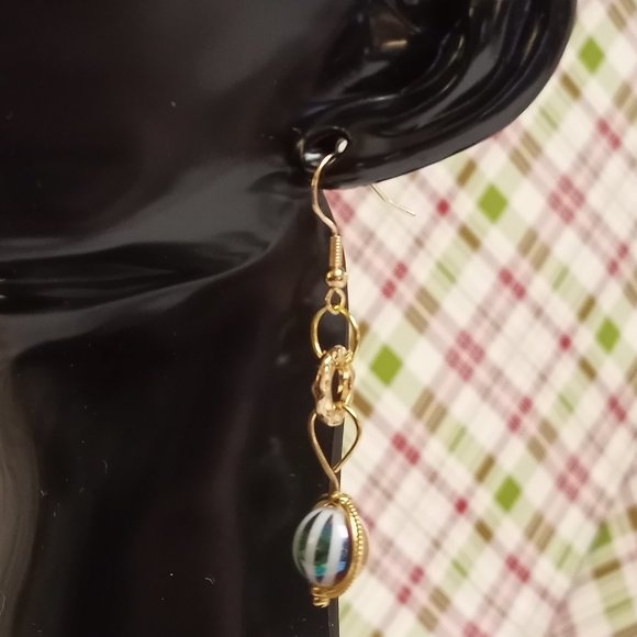 Steel Handmade Hand Crafted Beaded Rainbow Stripe Dangle Earrings #53 - Picture 4 of 11